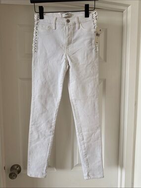 Hudson Jeans White Lace-Up High-Rise Skinny Jeans